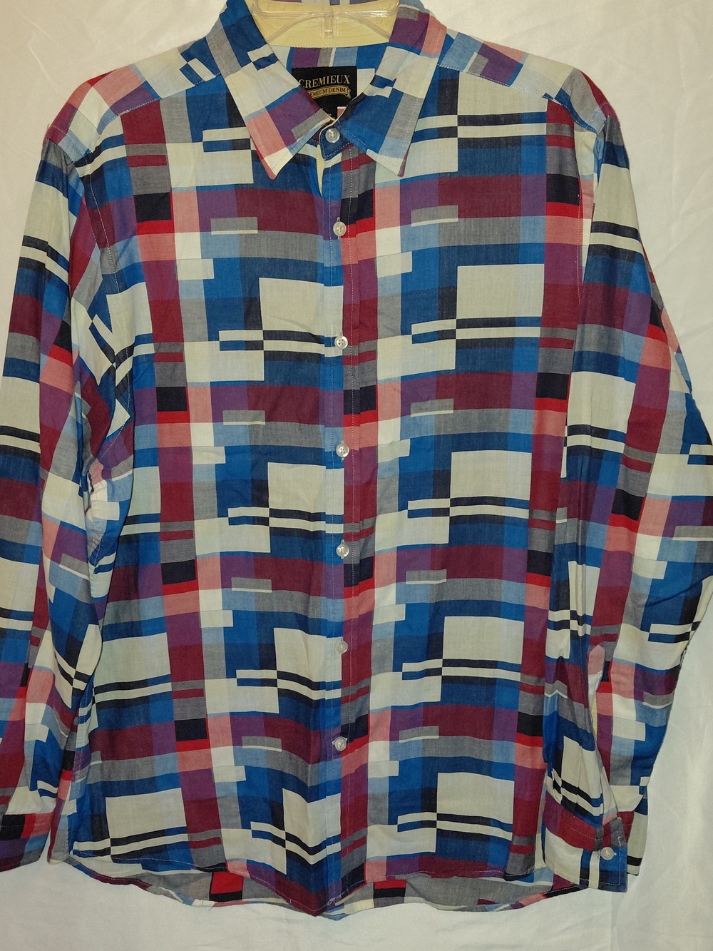 Daniel Cremieux Blue, Red and White Geometric Plaid Button-Down Shirt #2525